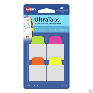 Ultra Tabs - samoprzylepne zakładki indeksujące, kolorowe, neonowe, 25,4x38, 40 szt., Avery Zweckform 74759