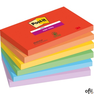 Bloczek samoprzylepny POST-IT Super Sticky PLAYFUL (655-6SS-PLAY), 127x76mm, 6x90 kart.,