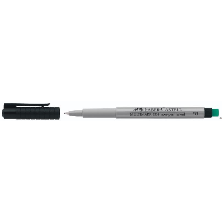 Marker uniwersalny niepermanentny Multimark Faber-Castell w kolorze czarnym. Z fibrową końcówką i zintegrowaną specjalną gumką. 