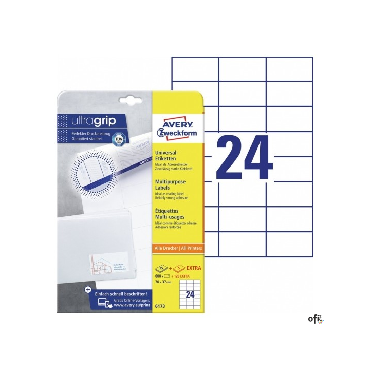 Trwałe etykiety uniwersalne 6173 70 x 37 30 ark. Avery Zweckform