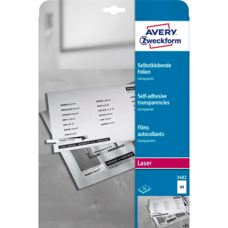 Przezroczyste folie samoprzylepne 3482 A4, 25ark powlekane, grubość 0,14 mm, Avery Zweckform