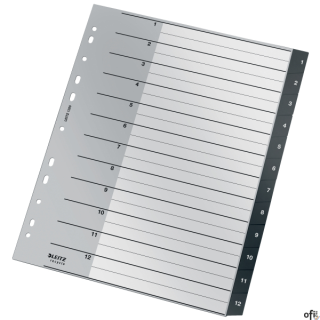 Przekładki Leitz Recycle 1 - 12, A4, PP, czarne 12090000