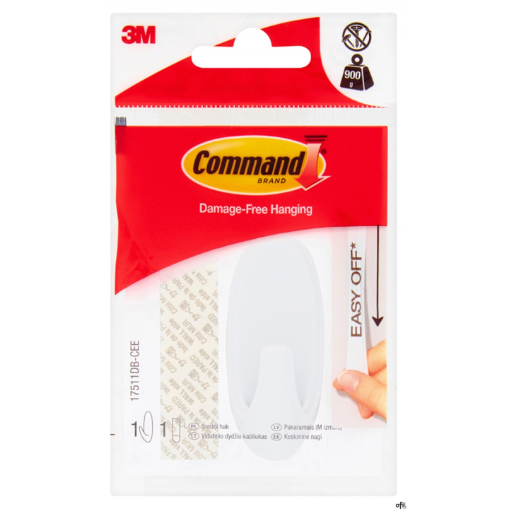 Hak wielokrotnego użytku COMMAND_ Basic (17511DB-CEE HAK), z metalowym uchwytem, średni, biały