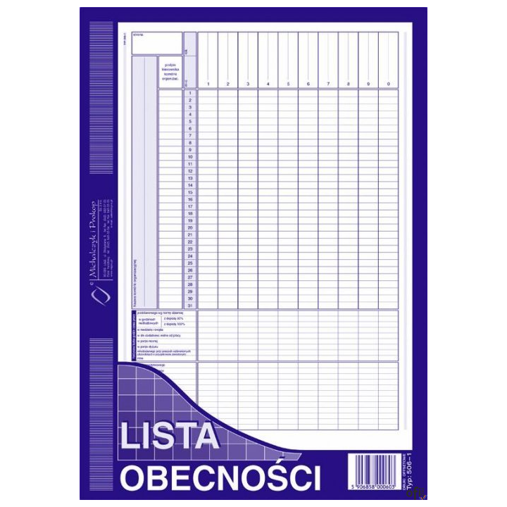 506-1 Lista obecności MICHALCZYK&PROKOP A4 40 kartek