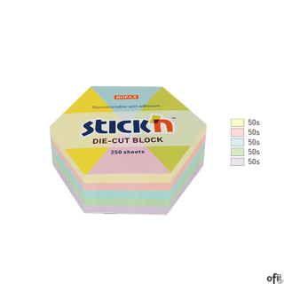 Notes sześciokąt, 61x70mm, mix 5 kol. pastelowych, 250kart. Stickn 21826