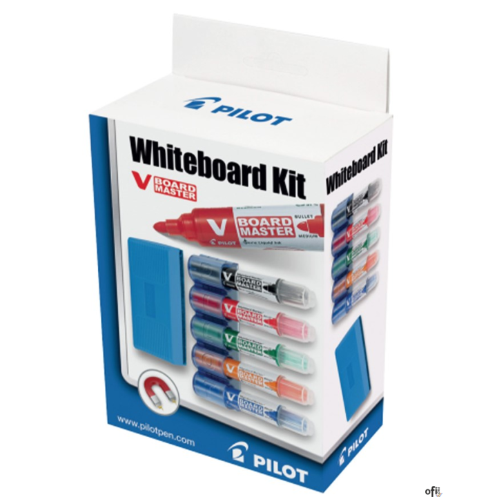 Komplet markerów suchościeralnych do tablic (5szt. mix kolor marker + gąbka + holder) V-BOARD MASTER PILOT PIKIT-VBM-S5