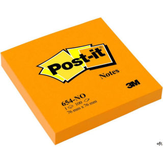 Bloczek samoprzylepny POST-IT_ (654N), 76x76mm, 1x100 kart., jaskrawy pomarańczowy