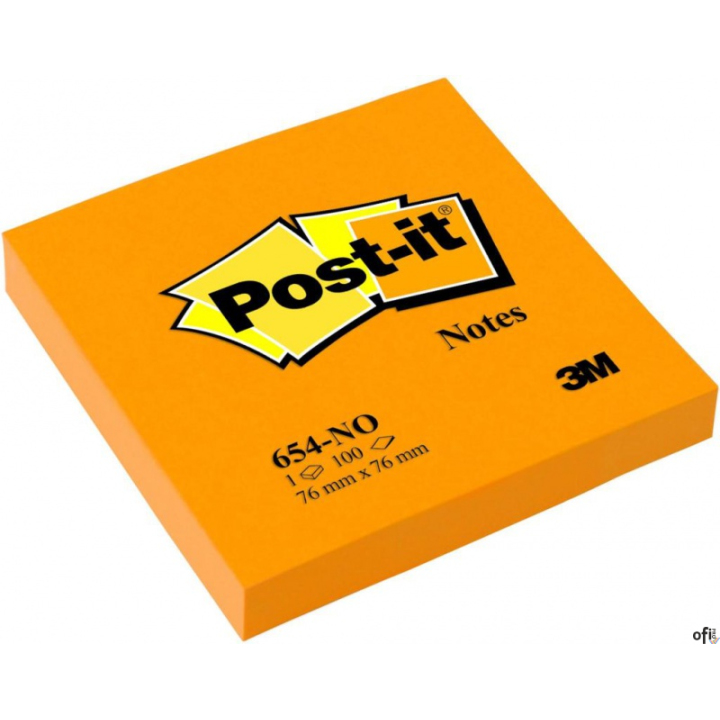 Bloczek samoprzylepny POST-IT_ (654N), 76x76mm, 1x100 kart., jaskrawy pomarańczowy