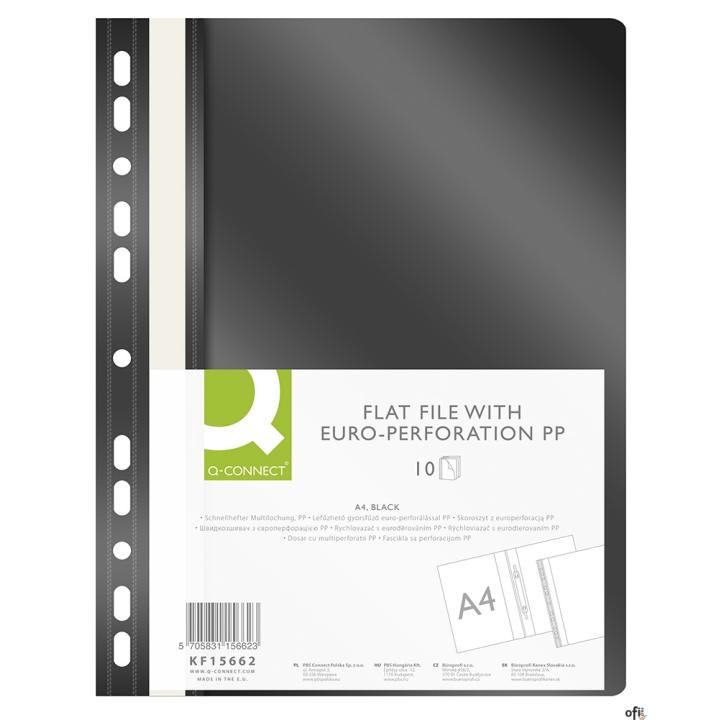 Skoroszyt Q-CONNECT, PP, A4, standard, 120/170mikr., wpinany, czarny KF15662