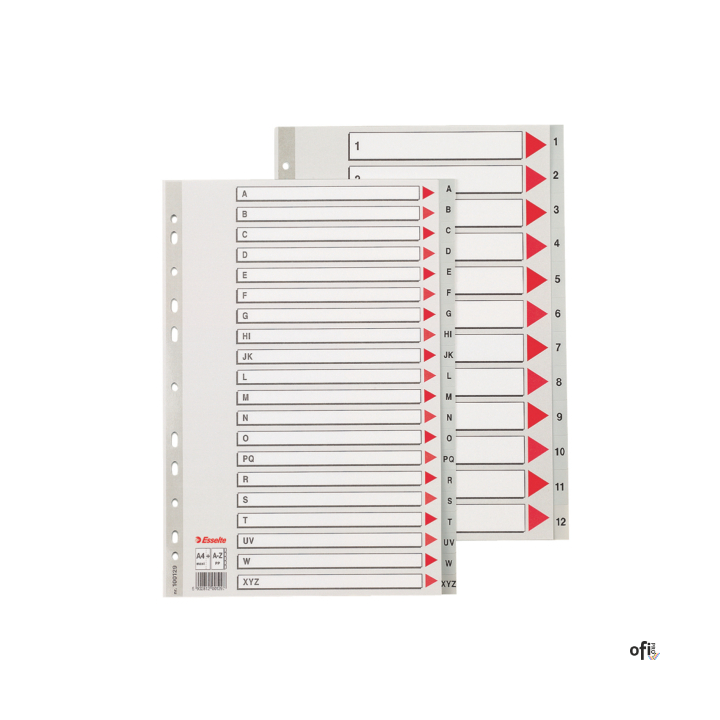 Przekładki plastikowe szare PP alfabetyczne A4 Esselte, A-Z maxi, 100129