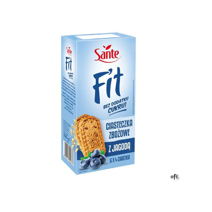 Ciasteczka zbożowe z jagodą Fit bez cukru (6x4szt.) 300g SANTE