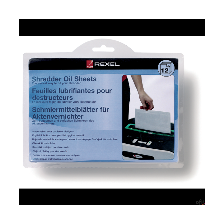 Arkusze Rexel do oliwienia ostrzy niszczarek , 12 szt. 2101948 SALE