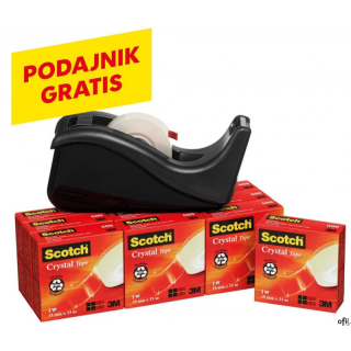 Taśma biurowa SCOTCH_ Crystal (6-1933R10TPC), 19mm, 33m, 10szt., podajnik C-60 GRATIS