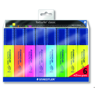 Zakreślacz Textsurfer classic,  6+2 kol. (1, 23, 4, 6, 3, 5) w etui, Staedtler S 364 WP8 A