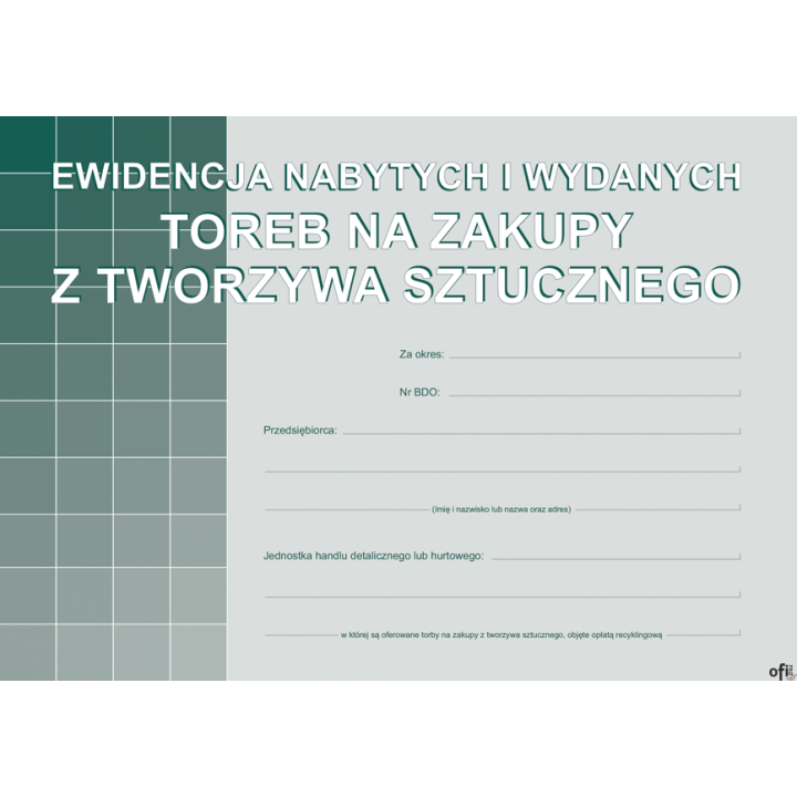 S-200-3 Ewidencja nabytych i wydanych toreb na zakupy z tworzyw sztucznych A5 MICHALCZYK I PROKOP