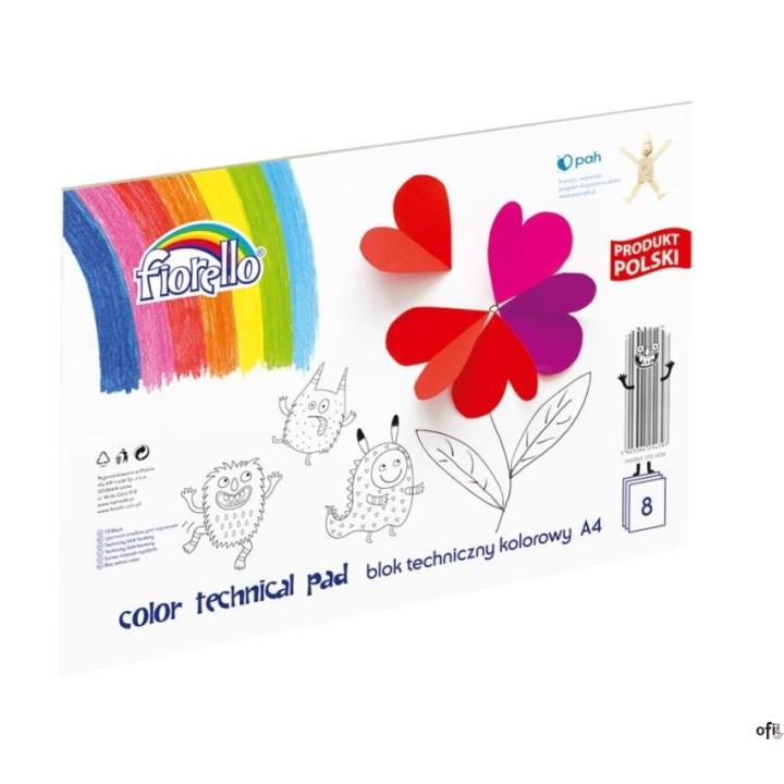 Blok techniczny A4/8k kolorowy FIORELLO 150-1438