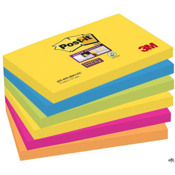 Nowy indeks blk0041011 Bloczek samoprzylepny POST-IT Super sticky (655-6SS-RIO), 127x76mm, 6x90 kart., paleta Rio de Janeiro