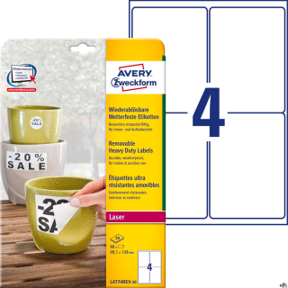 Etykiety Heavy Duty L4774REV-20 99,1 x 139 20ark białe, poliestrowe, usuwalne, Avery Zweckform