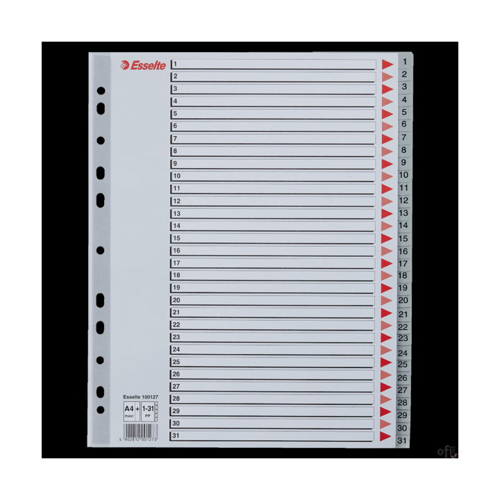 Przekładki plastikowe szare PP alfabetyczne A4 Esselte, 1-31 maxi, , 100127