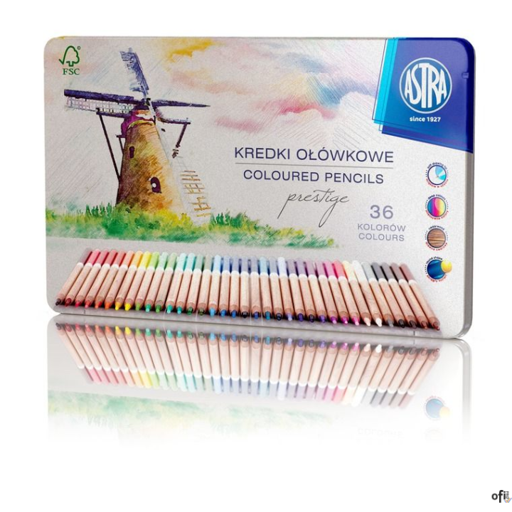 Kredki z drewna cedrowego w metalowym pudełku Astra Prestige 36 kolorów, 312117003