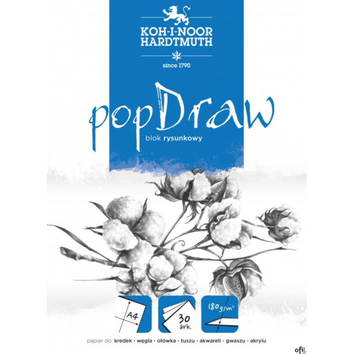 Blok rysunkowy POP DRAW A4 30 arkuszy 180g BLO-RYA4PO 9920/5
