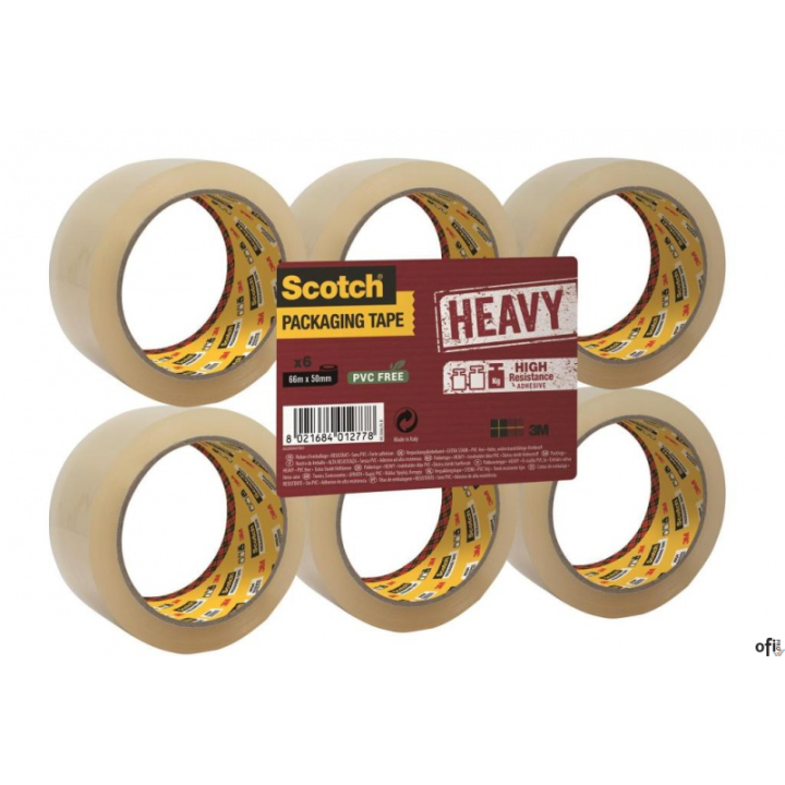 Taśma pakowa do wysyłek SCOTCH HEAVY, BARDZO MOCNA, kauczukowa, 50mm, 66m, transparentna UU005262835