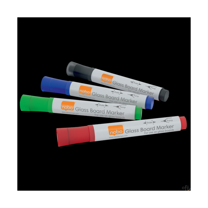 Markery NOBO do szklanych tablic mix kolorów (4) 1905324 suchościeralny  4 kolory komplet
