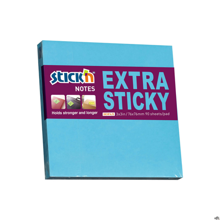 Notes samoprzylepny EXTRA STICKY 76x76 niebieski neon 90 kart. 21673 STICK N