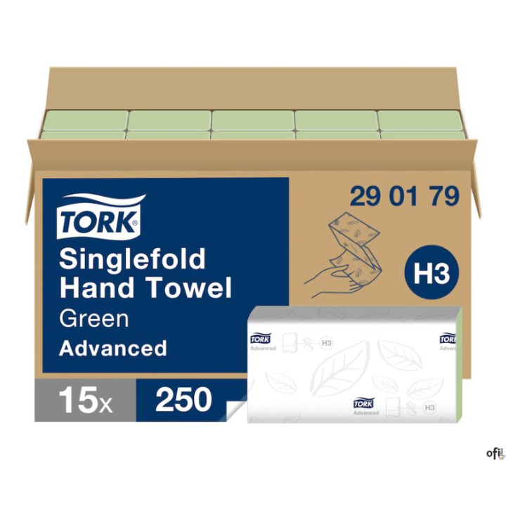 Ręcznik składny Advanced ZZ zielony 2 warstwy 3750 szt./kart H3 TORK 290179, 15x25