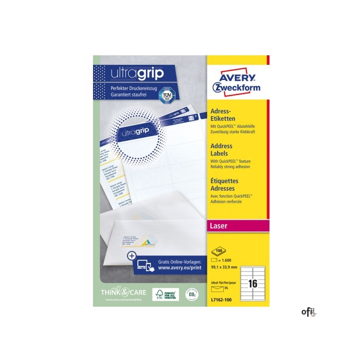 Etykiety adresowe L7162-100 99,1 x 33,9 100 ark. Avery Zweckform