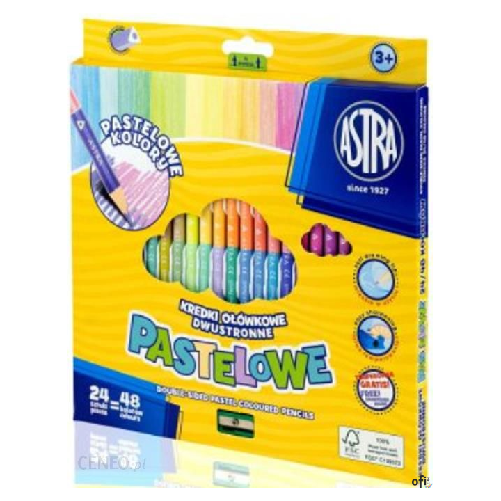 Kredki ołówkowe trójkątne dwustronne pastelowe 24=48 ASTRA, 312120005