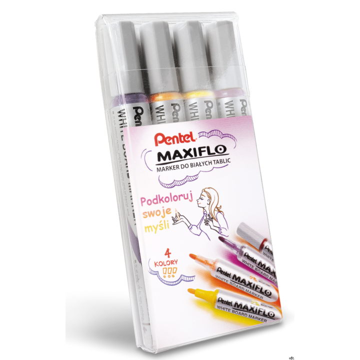 Markery suchościeralne MAXIFLO (4 sztuki) fiolet/brąz/żółty/pomarańczowy MWL5S-4W-EFGV PENTEL  komplet
