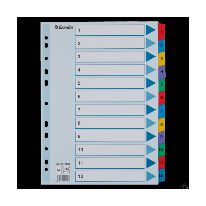 Przekładki kartonowe MYLAR A4 1-12 100162 białe ESSELTE