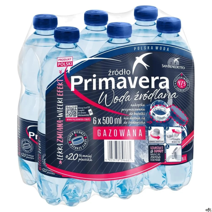 Woda PRIMAVERA 0.5l gazowana zgrzewka 6 szt. SALE