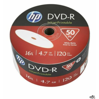 Płyta HP DVD-R 4.7GB 16x (50szt) SPINDEL, bulk WHITE INKJET PRINTABLE do nadruku DME00070WIP