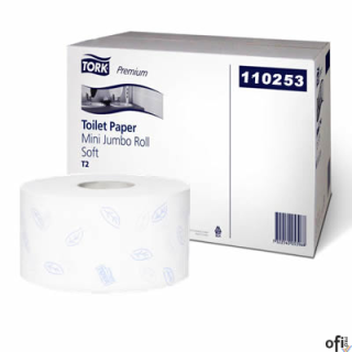 Papier toaletowy Tork mini jumbo, 2 warstwy, kolor biały, makulatura, 170m, 12 rolek/op. system T2Numer artykułu 110253Papier to