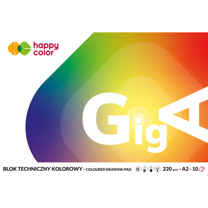 Blok techniczny GigA kolorowy, A2, 10 ark, 220g, Happy Color HA 3722 4060-09