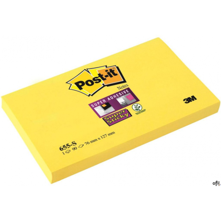 Bloczek samoprzylepny POST-IT_ Super Sticky (655-S), 127x76mm, 1x90 kart., żółty