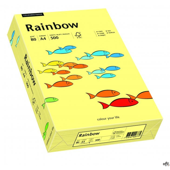Papier xero kolorowy  A4 80g 500 ark. RAINBOW R12 jasnożółty 88042297