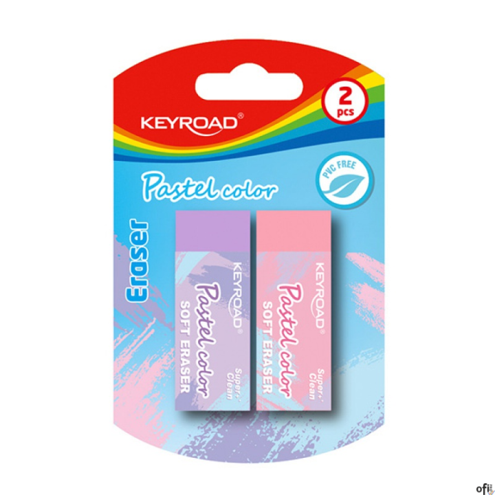 GUMKA DO ŚCIERANIA KEYROAD, 2SZT, BLISTER, PASTELOWE KOLORY, MIX KOLORÓW