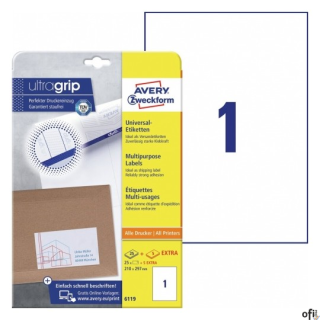 Trwałe etykiety uniwersalne 6119 210 x 297 30ark Avery Zweckform