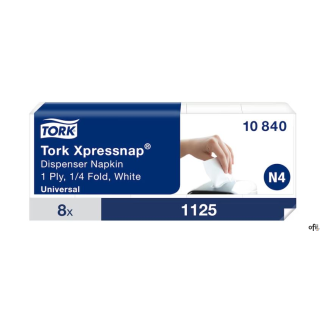 Serwetki dyspenserowe Tork, 1 warstwa, celuloza, 21,6x33 cm, kolor biały, 9000 szt, system N4 8op x 1125Numer artykułu 10840Serw