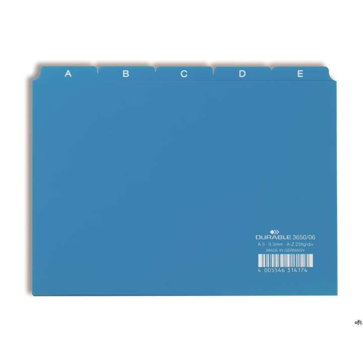 Przekładki A5 25 szt. 5/5 do kart.  indeksami 40mm Niebieski 365006 DURABLE