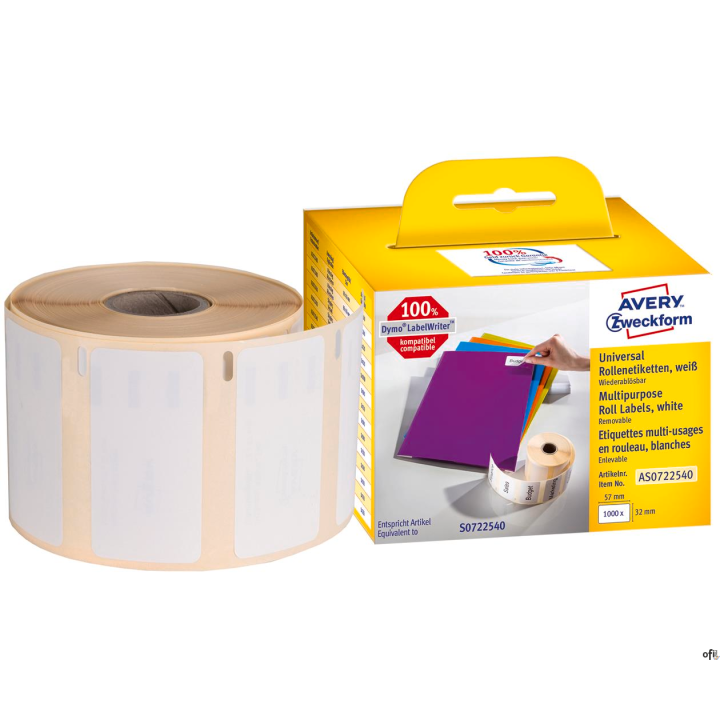 • Usuwalne etykiety uniwersalne Avery Zweckform w rolce do drukarek termicznych • Są kompatybilne z: Dymo LabelWriter 300er-, 40