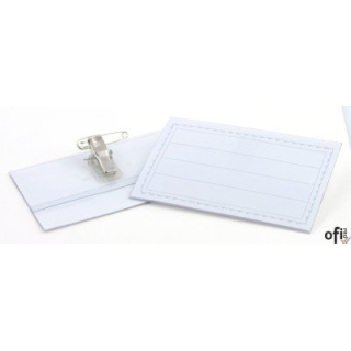 Przezroczyste tworzywo sztuczne Posiada klips na agrafkę Sztywny kartonik do opisu Format: 90 x 55 Pakowany po 50 szt.– przezroc