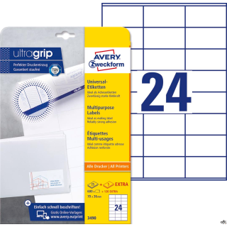 Trwałe etykiety uniwersalne 3490 70 x 36 30 ark Avery Zweckform