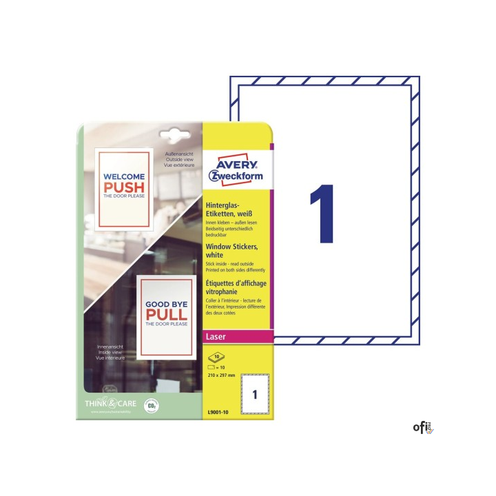 Naklejki na okna, 210 x 297 mm, 10 ark., Avery Zweckform L9001-10