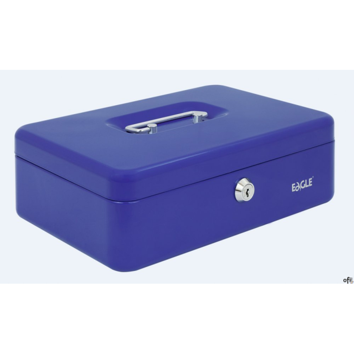 Kasetka na pieniądze Eagle__ wykonana z metalu, zamykana na kluczyk__ posiada plastikowy wkład na bilon__ dostępna w trzech kolo