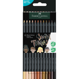 Kredki trójkątne BLACK EDITION 12 kolorów w odcieniach skóry FABER-CASTELL 116414 FC