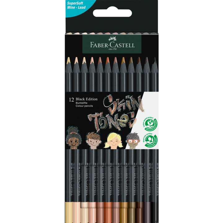 Kredki trójkątne BLACK EDITION 12 kolorów w odcieniach skóry FABER-CASTELL 116414 FC